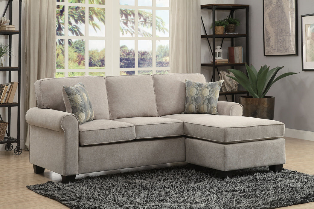 Transitional Design Sectional Sofa 1 Piece Reversible Sofa Chaise With 2 Pillows Sand Color Microfiber Fabric Upholstered Furniture