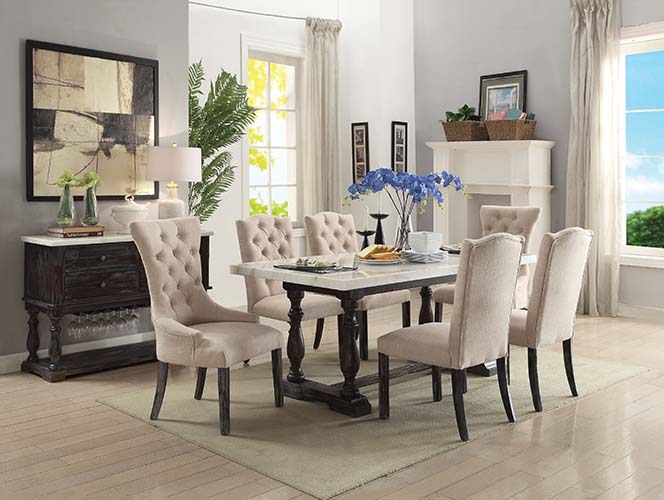 Gerardo - Side Chair (Set of 2) - Beige Linen & Weathered Espresso Unique Piece Furniture