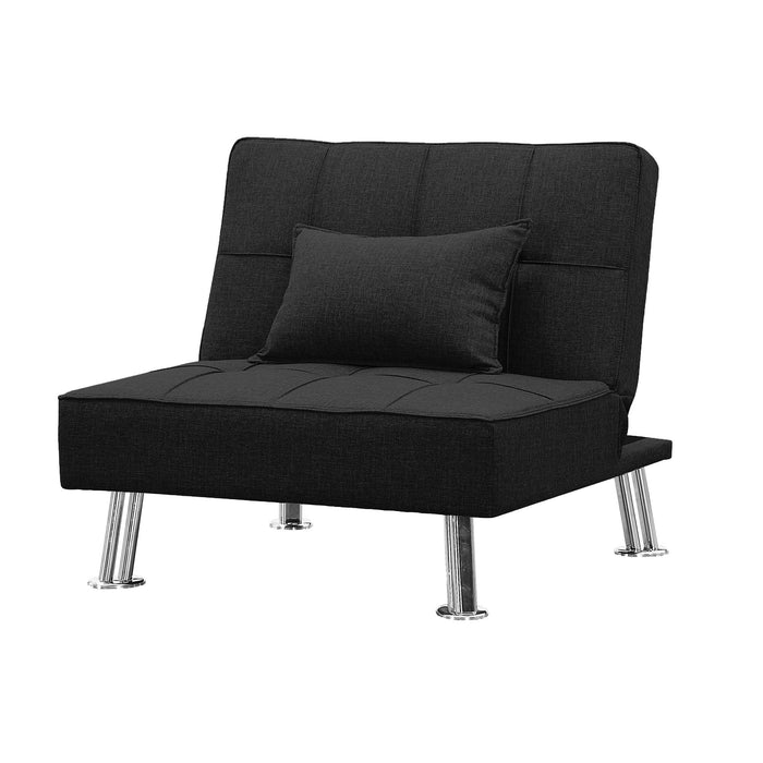 Modern Fabric Single Sofa Bed With Ottoman, Convertible Folding Futon Chair, Lounge Chair Set With Metal Legs - Black