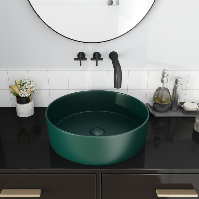 Ceramic Circular Vessel Bathroom Sink Art Sink - Green