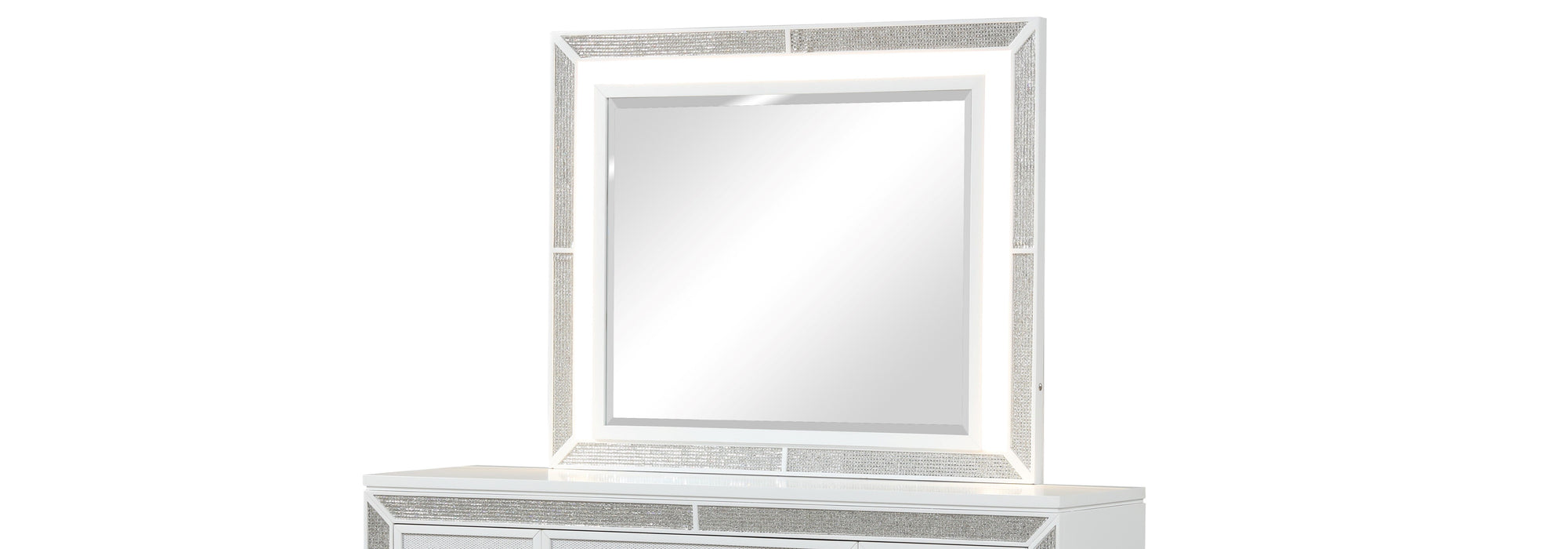 Crystal Modern Mirror Made With Wood Finished In White
