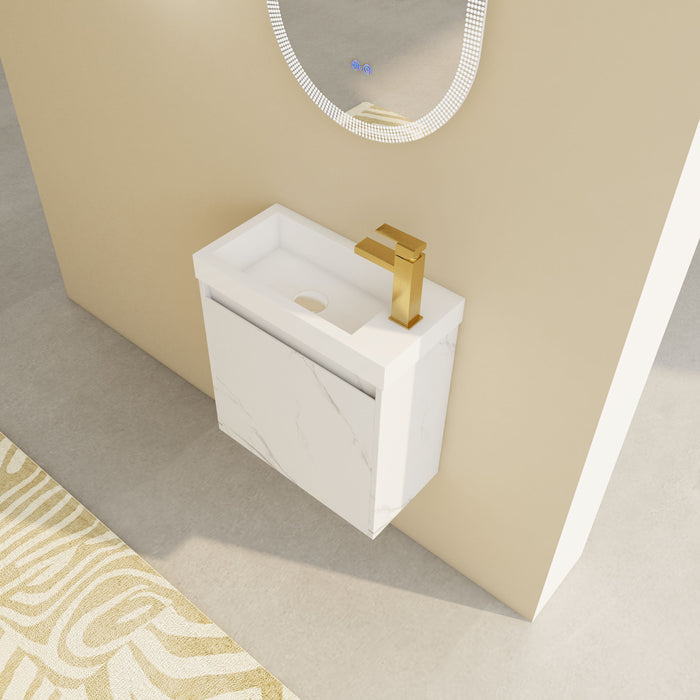 Floating Wall-Mounted Bathroom Vanity With Resin Sink & Soft-Close Cabinet Door - White