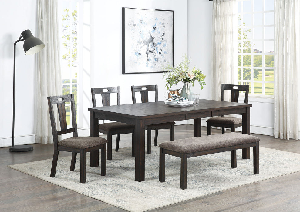 Transitional Style 6 Piece Dining Room Set Dining Table W Leaf 1X Bench And 4X Side Chairs Dark Grey Finish Cushion Seats Kitchen Dining Furniture