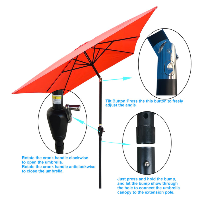 6 X 9 Ft Patio Umbrella Outdoor Waterproof Umbrella With Crank And Push Button Tilt Without Flap For Garden Backyard Pool Swimming Pool Market - Brick red