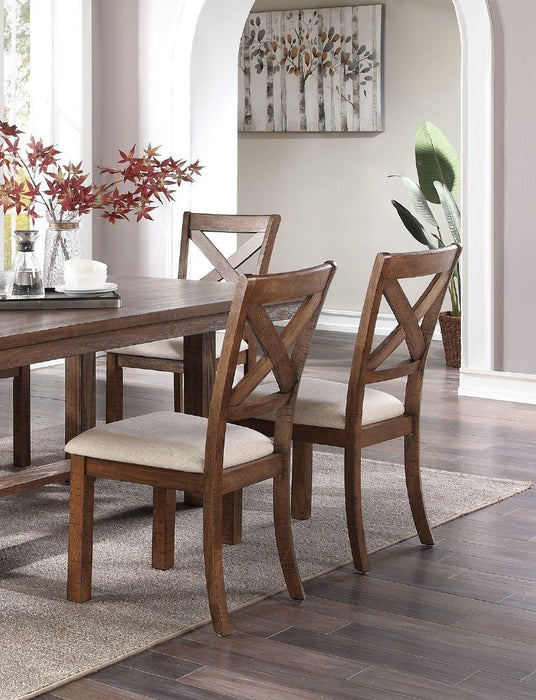 (Set of 2) Side Chairs Natural Brown Finish Solid Wood Contemporary Style Kitchen Dining Room Furniture Unique X- Design Chairs