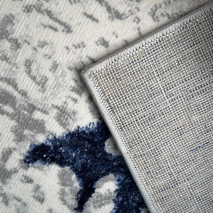 Shifra Luxury Area Rug In Gray With Navy Blue Abstract Design