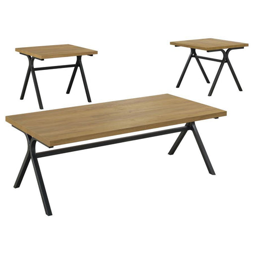 Colmar - 3 Piece Trestle Occasional Table Set - Golden Oak And Gunmetal Unique Piece Furniture