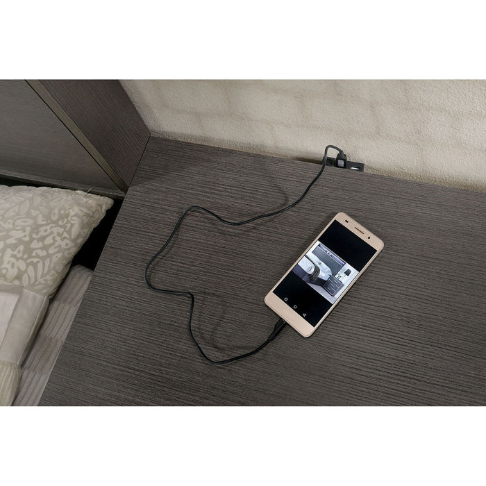 1X Nightstand Solid Wood Warm Gray Sleek Modern Lines Chrome Trim Insert Contemporary Bedroom Furniture