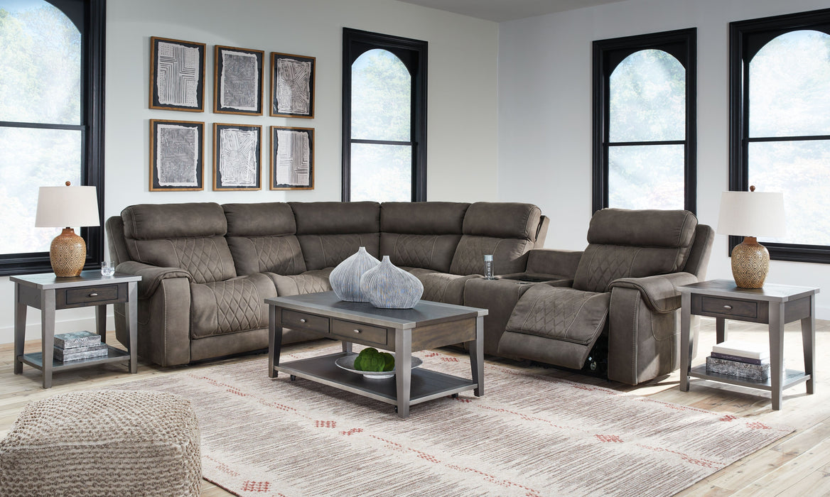 Hoopster - Gunmetal - Zero Wall Power Recliner With Console 6 Pc Sectional Unique Piece Furniture