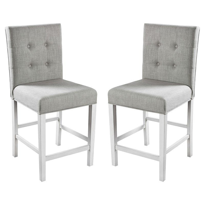 (Set of 2) Pieces Counter Height Dining Chairs Antique White Solid Wood Dining Room Furniture Tufted Back Padded Upholstered Seat.