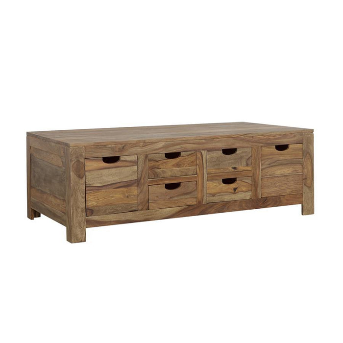 Esther - 6-Drawer Storage Coffee Table - Natural Sheesham Unique Piece Furniture