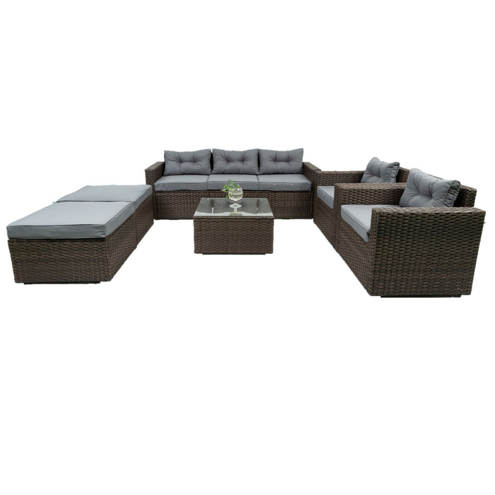 6 Piece Patio Rattan Wicker Outdoor Conversation Sofa Set With Removeable Cushions And Temper Glass Tabletop