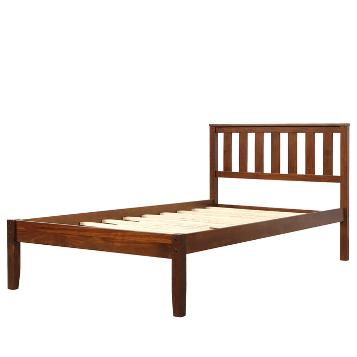 Wood Platform Bed With Headboard/Wood Slat Support Twin (Walnut)