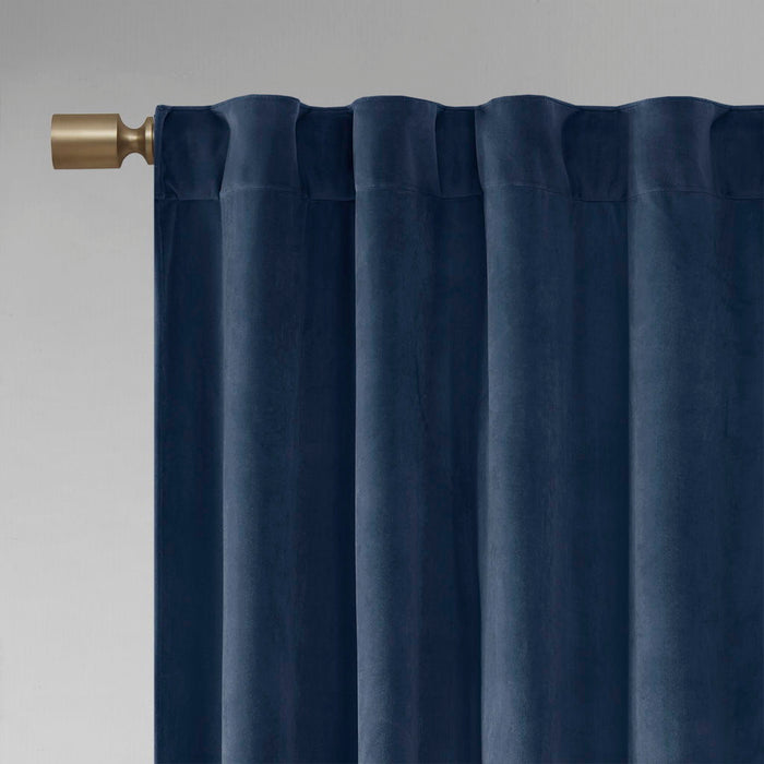 Room Darkening Poly Velvet Rod Pocket / Back Tab Curtain Panel Pair Navy