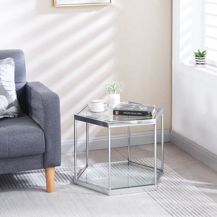Modern Glass Coffee Table With Silver Finish Stainless Steel Frame