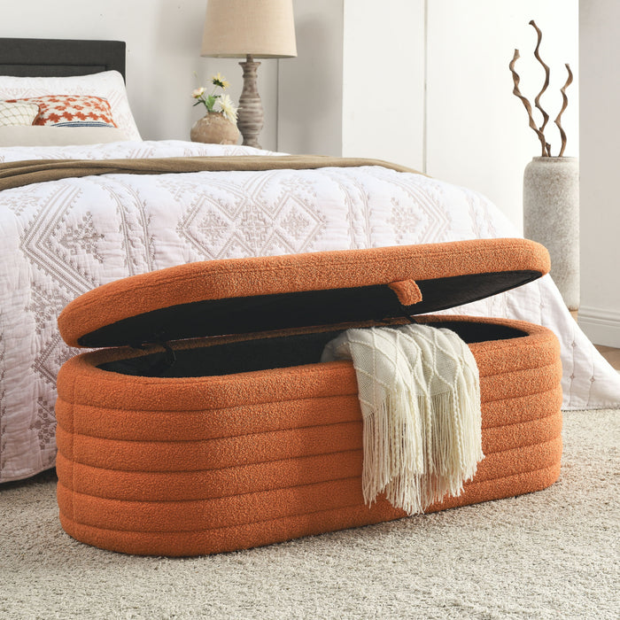 Welike Length Storage Ottoman Bench Upholstered Fabric Storage Bench End Of Bed Stool With Safety Hinge For Bedroom, Living Room, Entryway, Orange Teddy