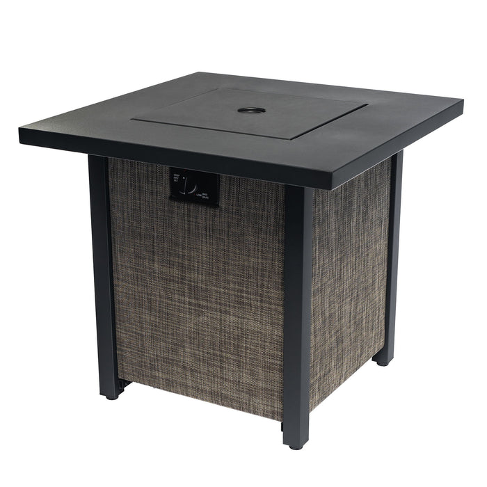 40000Btu Square Propane Fire Pit Table Steel Tabletop With Textilene Side Panel, Steel Lid And Rocks
