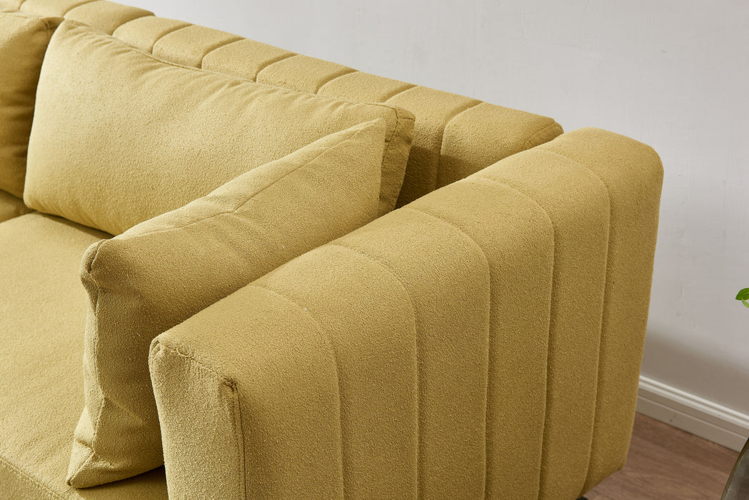 Living Room Sofa Couch With Metal Legs Yellow Fabric