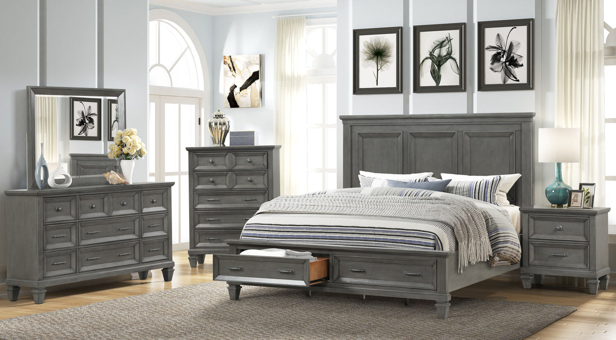 6 Piece Bedroom Sets, King Size Wood Bedroom Furniture Sets With King Size Bed, 2 Nightstands, Chest, Dresser And Mirror, Platform Bed Frame With 2 Drawers For Adults, Gray
