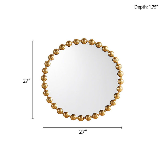 27" Beaded Round Wall Mirror - Gold