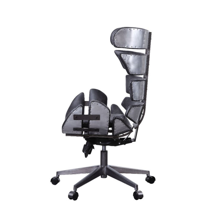 Megan - Executive Office Chair - Vintage Black Top Grain Leather & Aluminum Unique Piece Furniture
