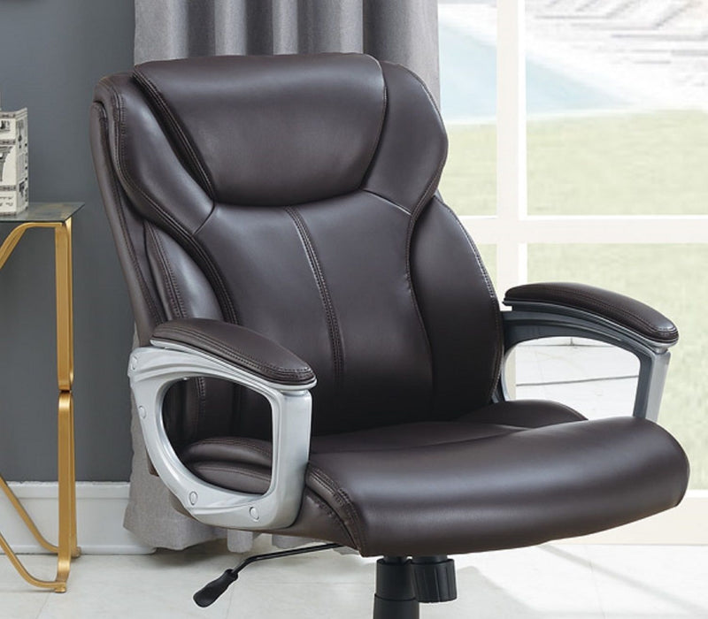 1 Piece Office Chair Brown Color Cushioned Headrest Adjustable Height Executive Chair Armrest Lumbar Support Work Relax