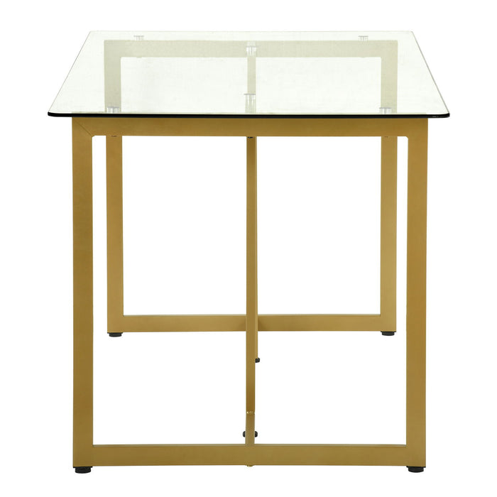 Dining Table With Tempered Glass Top, Clear & Gold