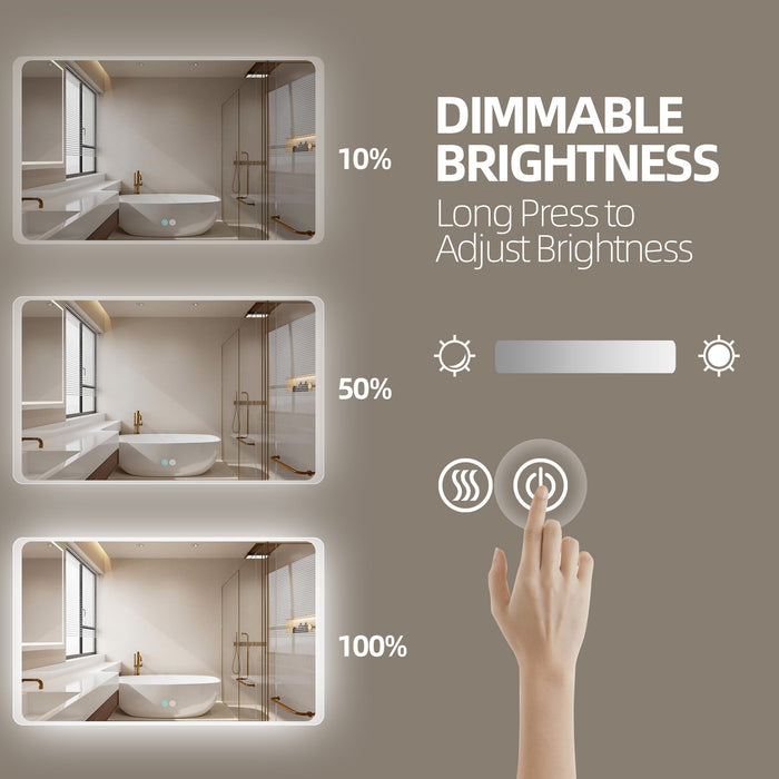 60 X 36 Led Mirror For Bathroom Led, Adjustable 3 Color, Dimmable Vanity Mirror With Lights, Anti-Fog, Touch Control Wall Mounted Bathroom Mirror, Vertical