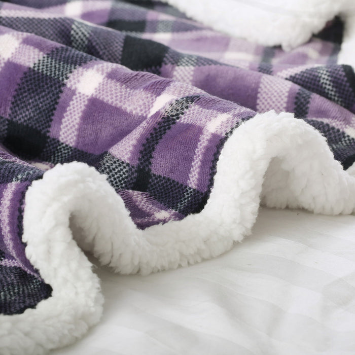 Plaid Flannel Sherpa Throw Blanket - Purple