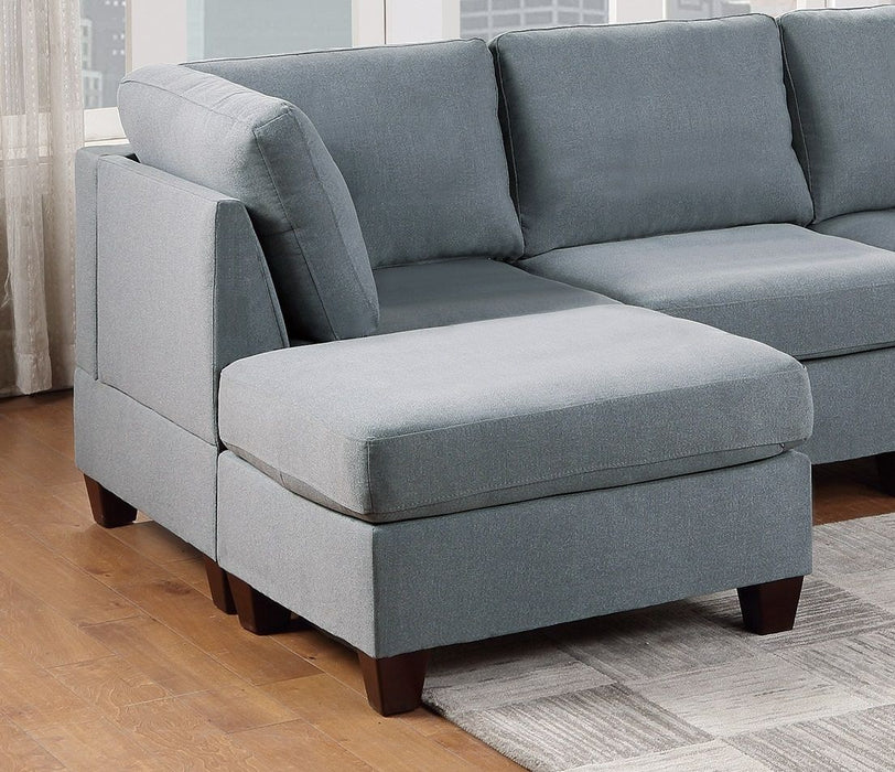 Living Room Furniture Cocktail Ottoman Gray Linen Like Fabric 1 Piece Plush Ottoman Wooden Legs