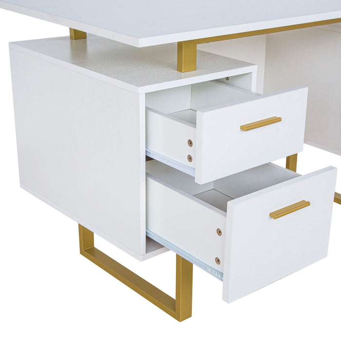 Techni Mobili White And Gold Desk For Office With Drawers & Storage, 51.25 Inch Width