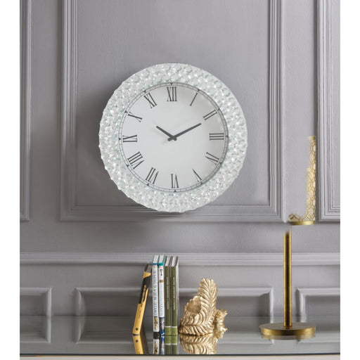 Lantana - Wall Clock - Mirrored & Faux Crystals Unique Piece Furniture
