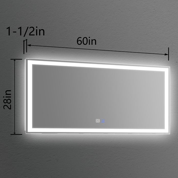 LED Bathroom Vanity Mirror With Light, 60 X 28", Anti Fog, Dimmable, Color Temper 5000K, Backlit / Front Lit, Both Vertical And Horizontal Wall Mounted Vanity Mirror