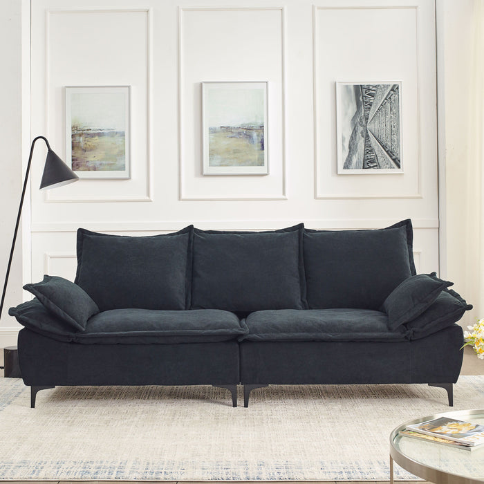 Modern Sailboat Sofa Dutch Velvet 3-Seater Sofa With Two Pillows For Small Spaces In Living Rooms, Apartments - Black