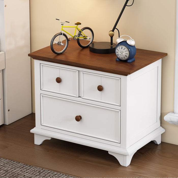 Wooden Captain Two-Drawer Nightstand Kids Night Stand End Side Table For Bedroom, Living Room, Kids' Room, White / Walnut
