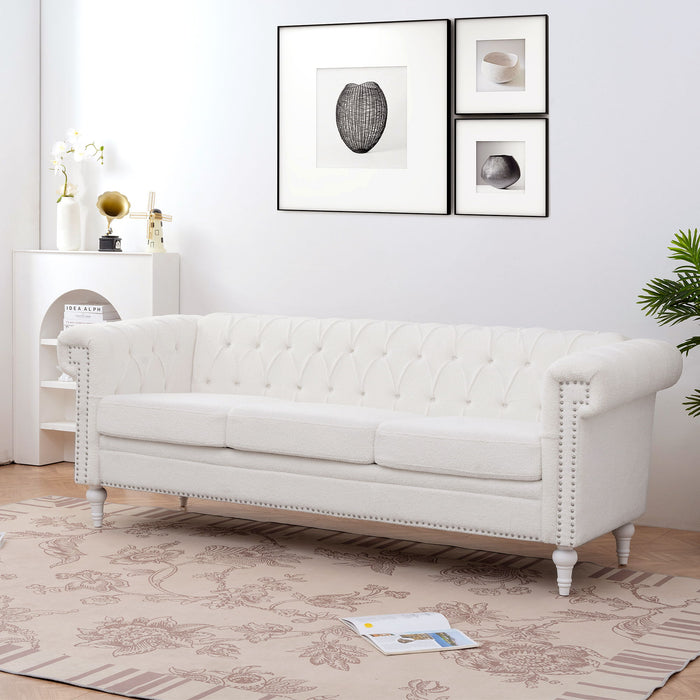 Traditional Square Arm Removable Cushion 3 Seater Sofa - White