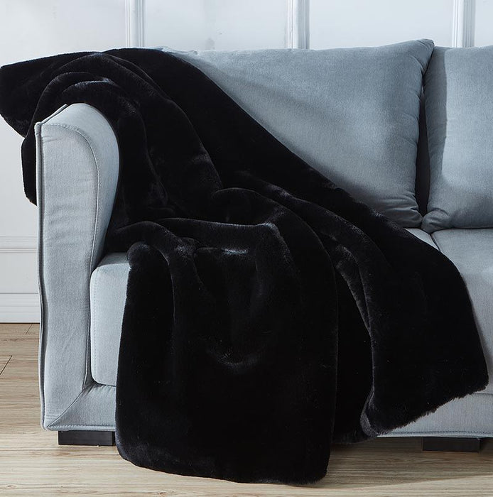 Cassilda Luxury Chinchilla Faux Fur Throw Blanket (50" X 60") - Black