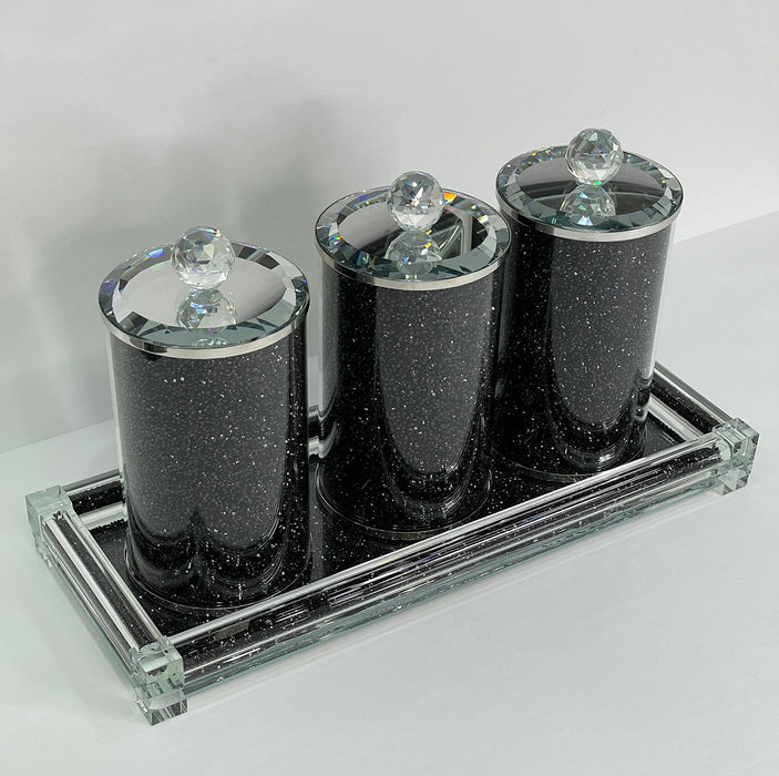 Ambrose Exquisite Three Glass Canister With Tray In Gift Box In Black