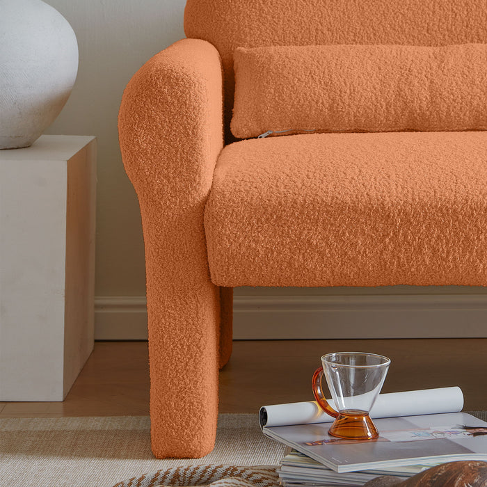 Modern Lambs Wool Fabric Accent Chair With Lumbar Pillow For Living Room - Orange