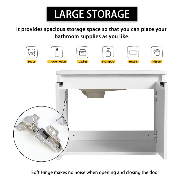 24" Wall Mounted Bathroom Vanity With Sink, Soft Close Doors, For Small Bathroom (KD-Packing)