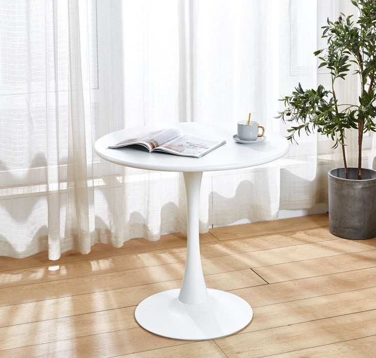 Modern White Round Dining Table, 31.5'' Diameter Solid Metal Base Coffee Table