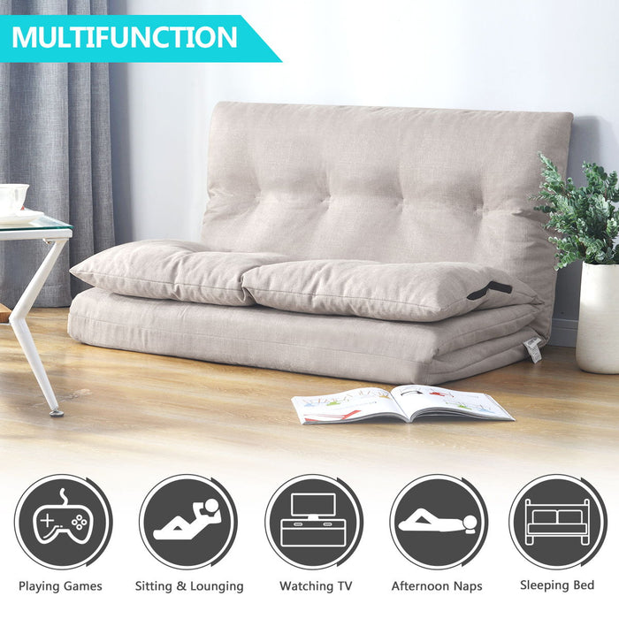 Adjustable Fabric Folding Chaise Lounge Sofa Floor Couch And Sofa - Beige