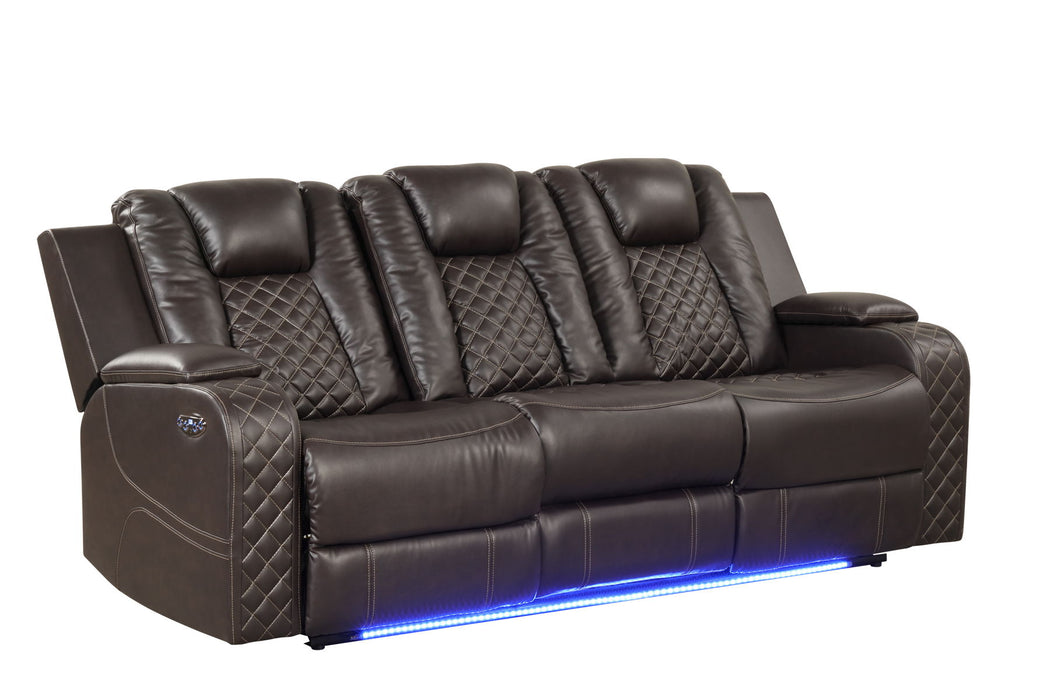 Benz LED & Power Reclining 2 Pieces Set Made With Faux Leather In Brown