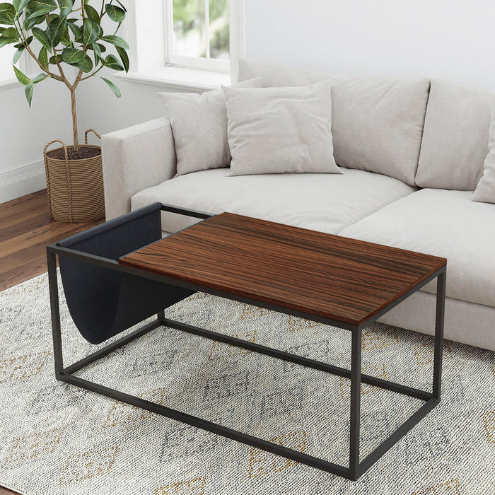 Riley Indoor Walnut Sofa Table With Metal Frame And Canvas Hanger