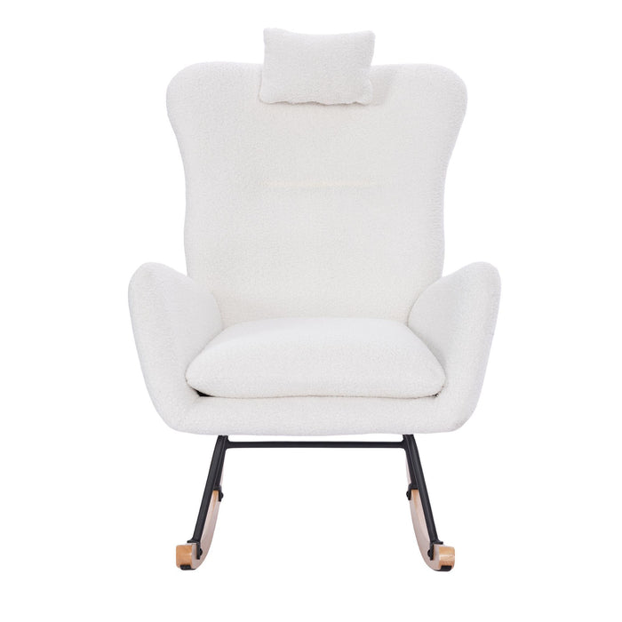 Teddy Upholstered Nursery Rocking Chair For Living Room Bedroom (White Teddy)