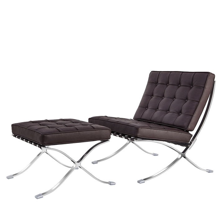 Mid - Century Foldable Lounge Chair With Ottoman - Dark Brown