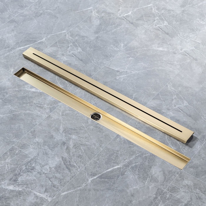 36" Linear Grid Shower Drain - Brushed Gold