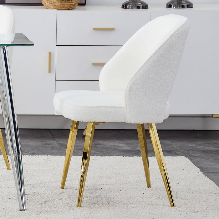 Modern Dining Chairs, Teddy Velvet Accent Chair, Leisure Chairs, Upholstered Side Chair With Golden Metal Legs For Dining Room Kitchen Vanity Patio Club Guest (White Chairs)
