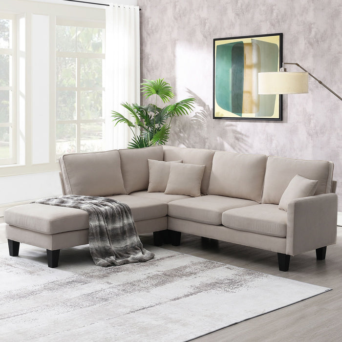 Terrycloth Modern Sectional Sofa, 5-Seat Practical Couch Set With Chaise Lounge, L-Shape Minimalist Indoor Furniture With 3 Pillows For Living Room, Apartment, Office, 3 Colors - Beige