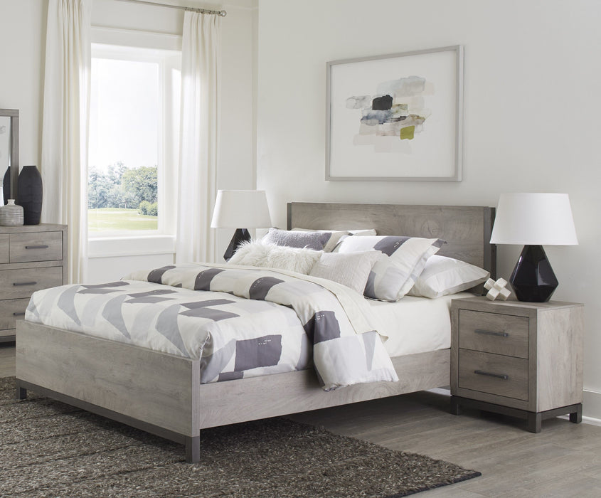 Attractive Light Gray Finish 1 Piece Queen Size Bed Premium Melamine Board Wooden Stylish Bedroom Furniture